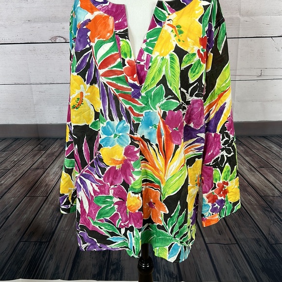 Lauren Ralph Lauren Womens Top Tunic size 2X Floral Vneck Hawaiian Aloha - Picture 9 of 11